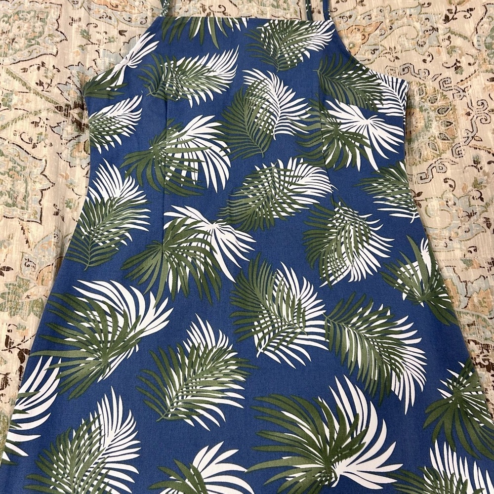 NWT Urban Outfitters Blue Tropical Palm Print Mini Slip Dress Size S - Picture 3 of 5